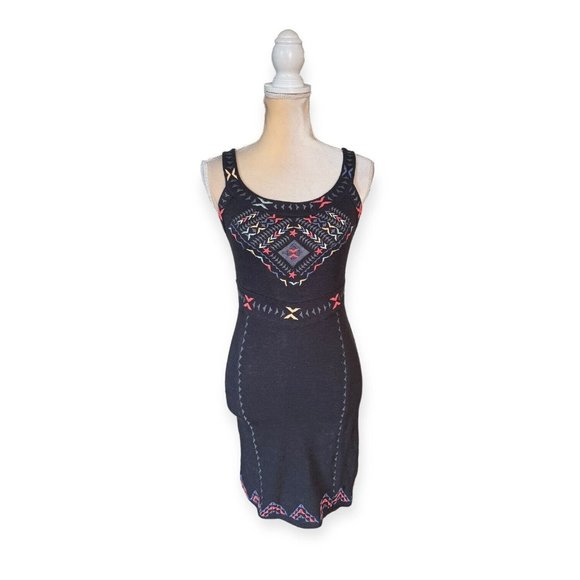 Free People Dresses & Skirts - Free People Song of the South Embroidered Mini Bodycon Dress Size S Small Black
